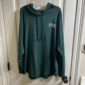 Pink Victoria's Secret Medium Green Hoodie with Glitter Logo Love Cotton